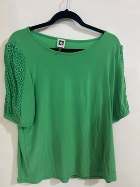 Anne Klein Bright Green Lace-Sleeve Blouse